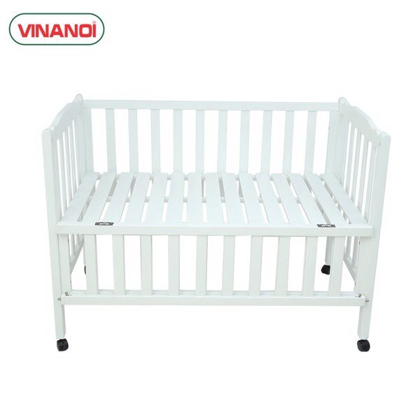 Giường Cũi Gỗ Thông Cao Cấp Màu Trắng VINANOI - VNC122 - Có bánh xe di chuyển