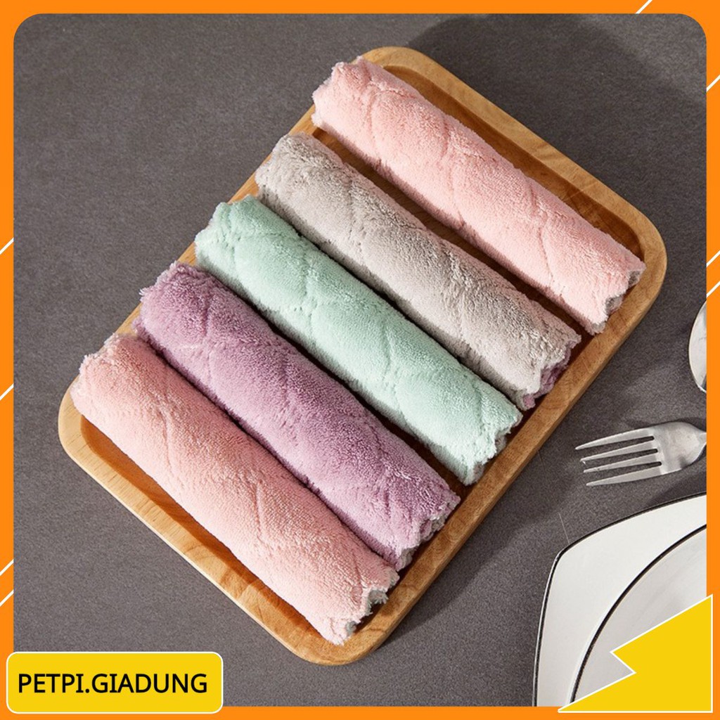 Combo 10 Khăn Lau Chén Bát 2 Màu Đa Năng Siêu Thấm Hút Sợi Vải