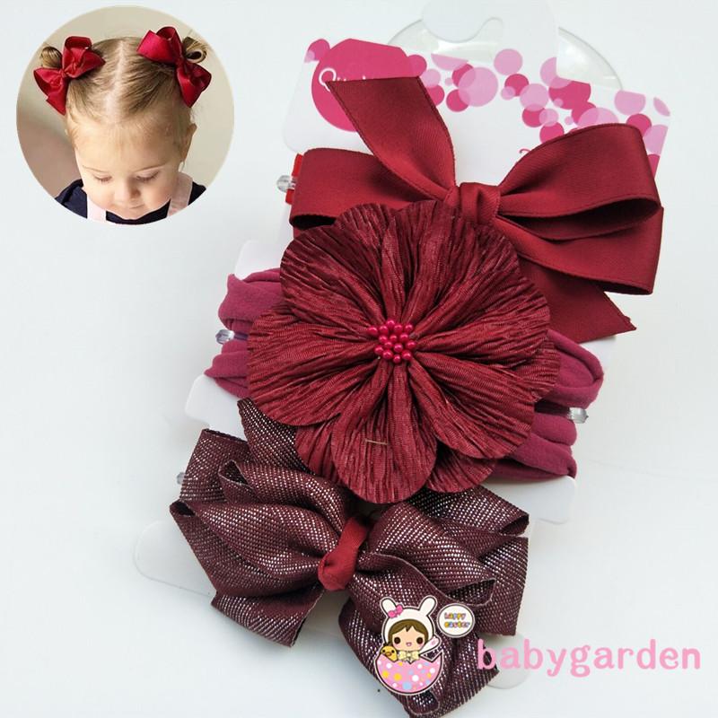 Babygarden-3 Băng Đô Nơ Màu Trơn Cho Bé Gái 0-3 Tuổi