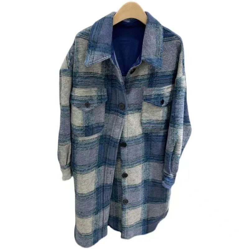 Áo Khoác Sơ Mi Tay Dài Dáng Rộng Họa Tiết Kẻ Sọc Thời Trang Thu Đông Hàn Quốc Mới Cho Nữ