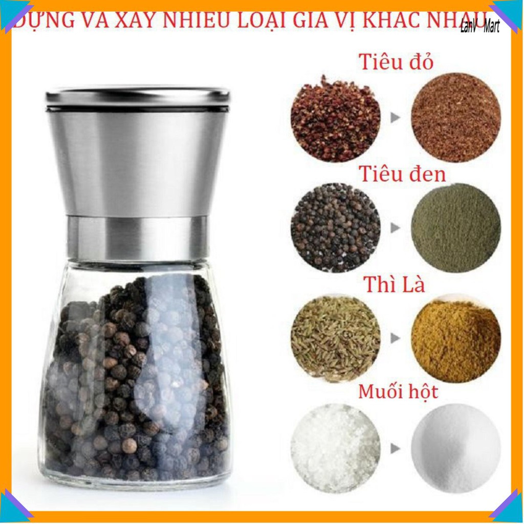 Giá siêu tốt xay tiêu thủy tinh cối inox