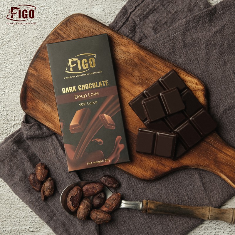 [GIÁ ƯU ĐÃI SP MỚI] Dark Chocolate 90% Cacao, Socola đen đắng 90% Cacao Figo Hộp 50gr dành KH ăn Keto, Giảm cân, DAS