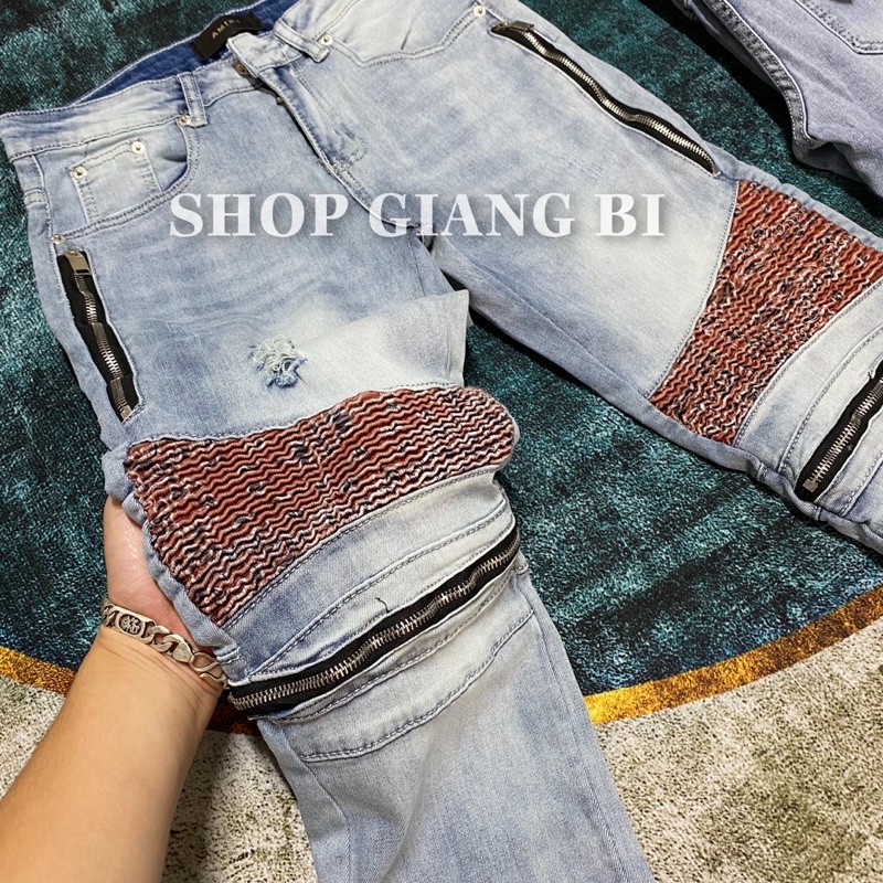 Quần jean nam vá nhăn phối khoá,quần bò vá nhăn amirii phối khoá