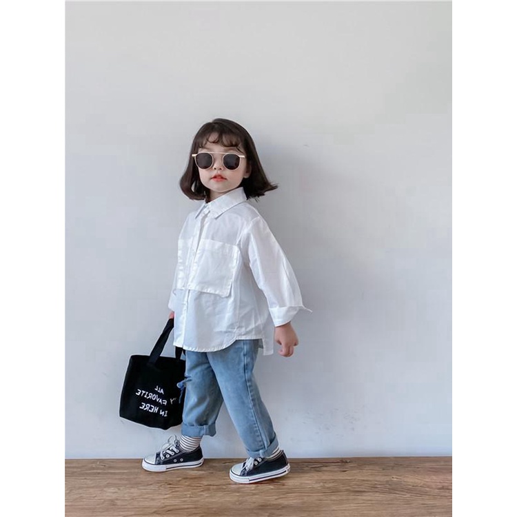 Áo sơ mi trắng dài tay cho bé trai bé gái phong cách Hàn Quốc dễ thương từ 11kg đến 28kg thời trang trẻ em Dream House