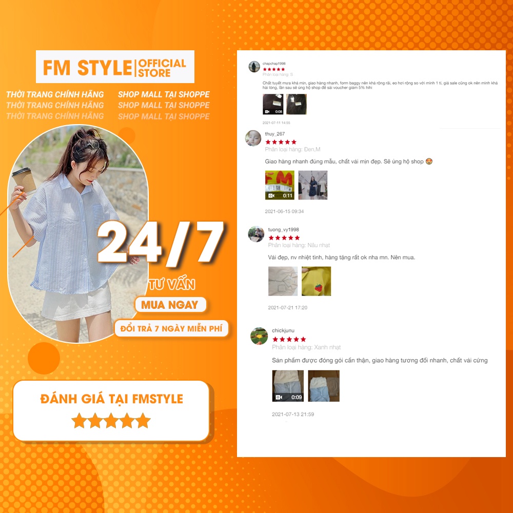 Áo sơ mi caro nữ FM Style tay ngắn form rộng chất Đũi xuất xịn phong cách ulzzang Hàn Quốc trẻ trung 21062417