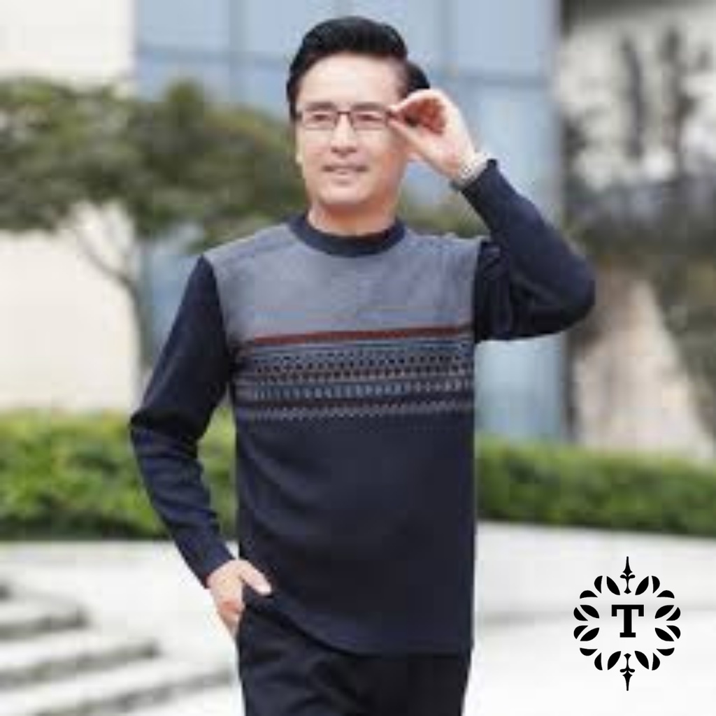 Áo len nam dài tay trung niên cổ tròn cao cấp, vải len co giãn 4 chiều, mềm mại không xù lông, Áo len dài tay cho bố