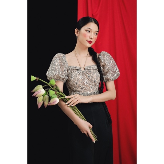 Áo croptop khoen cổ cột dây tay phồng - JJ02