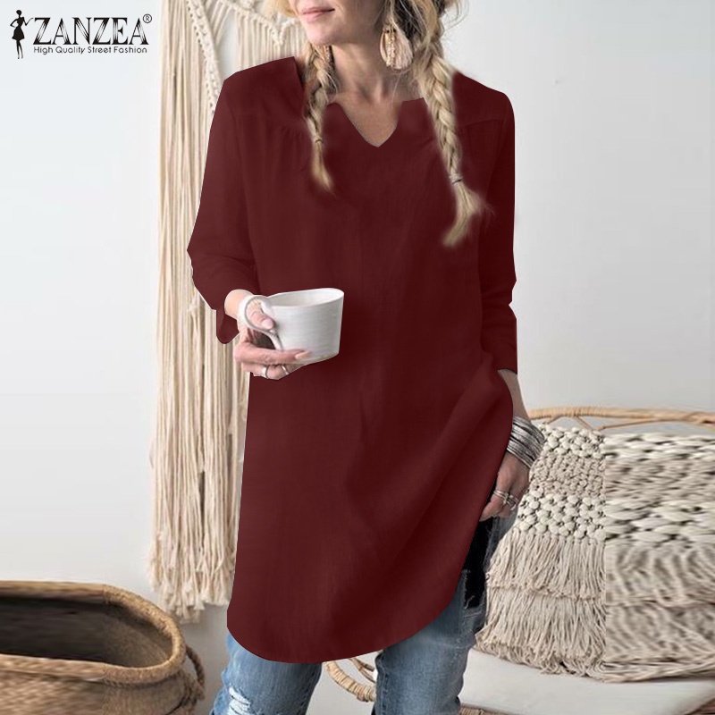 Áo kiểu ZANZEA tay lửng cổ chữ V nữ tính thanh lịch cho nữ