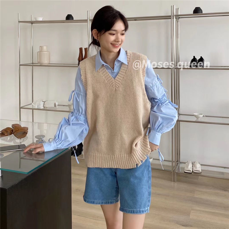 Áo Len Nữ Cộc Tay Cổ Chữ V Thời Trang Hàn | BigBuy360 - bigbuy360.vn