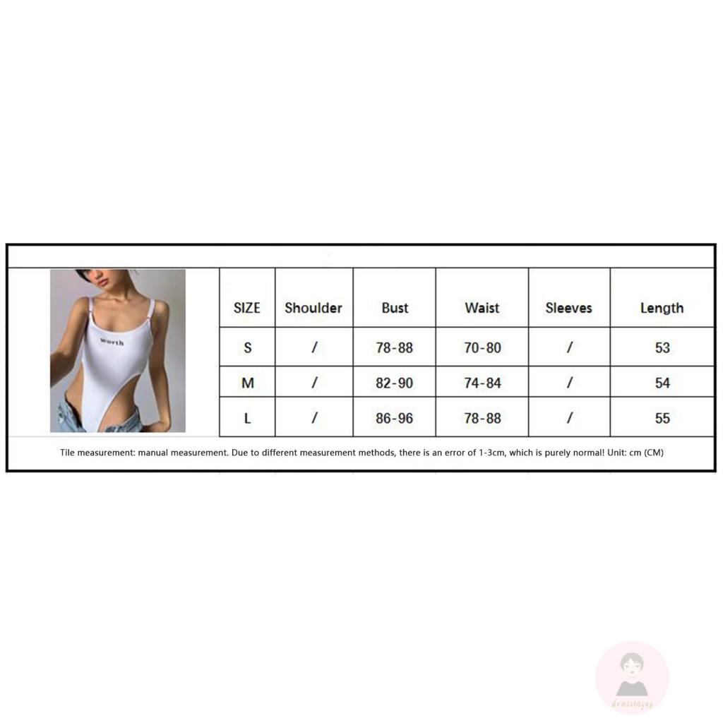 DRE-Women Bodysuit, Spaghetti Strap High-cut Letters Print Slim Fit Jumpsuit