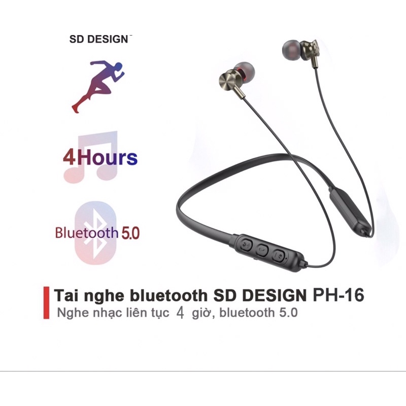 Tai Nghe Bluetooth Quàng Cổ SD DESIGN PH-16 [ chống nước - lọc tiếng ồn hiệu quả ]
