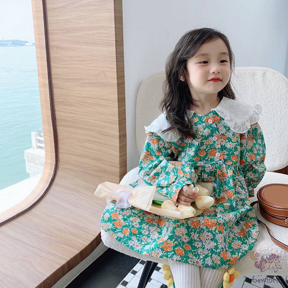 Đầm Công Chúa Tay Dài In Hoa Phong Cách Mori Hàn Quốc Cho Bé Gái