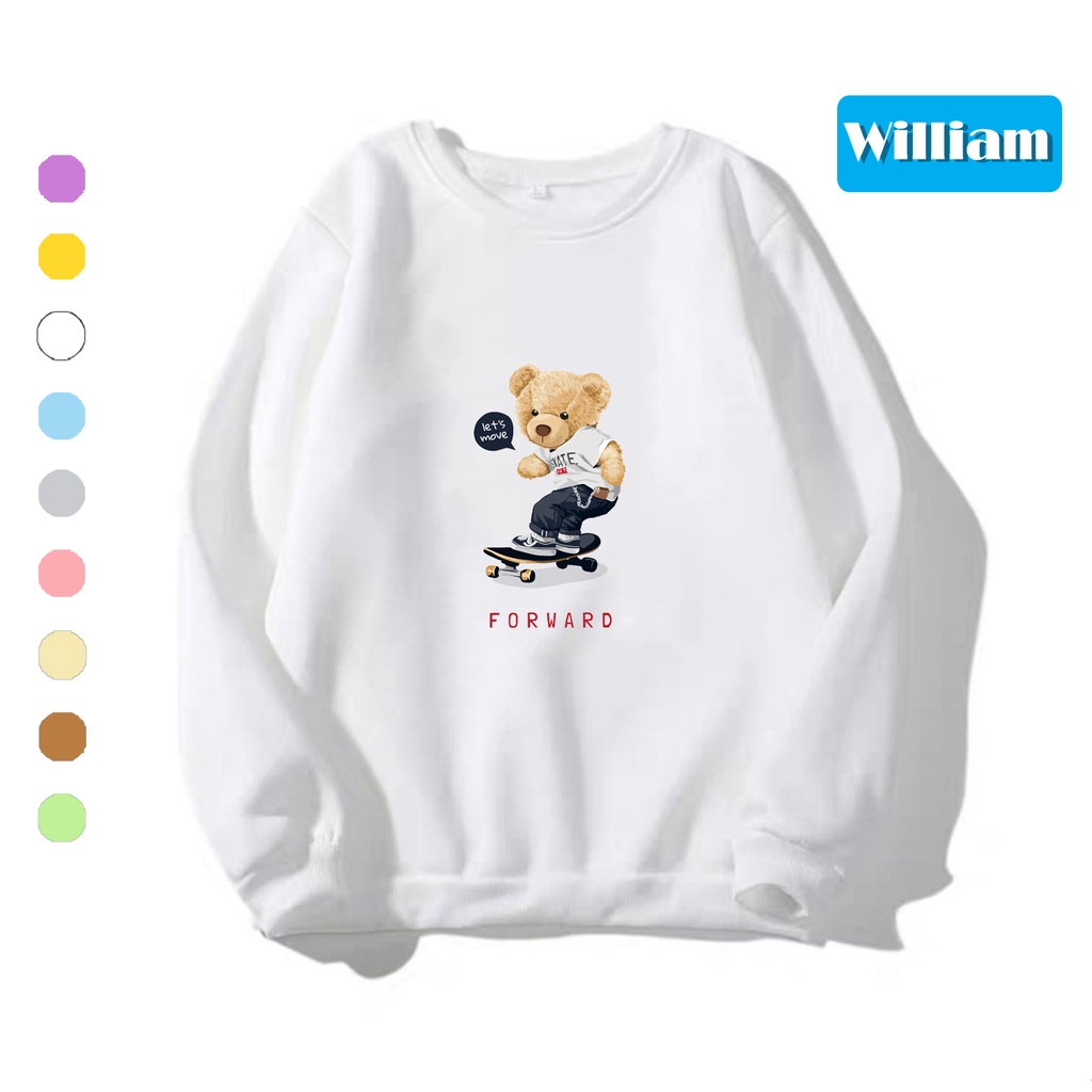 Áo sweater nam nữ in hình Gấu dễ thương chất nỉ dày dặn, hợp làm áo cặp William - DS176