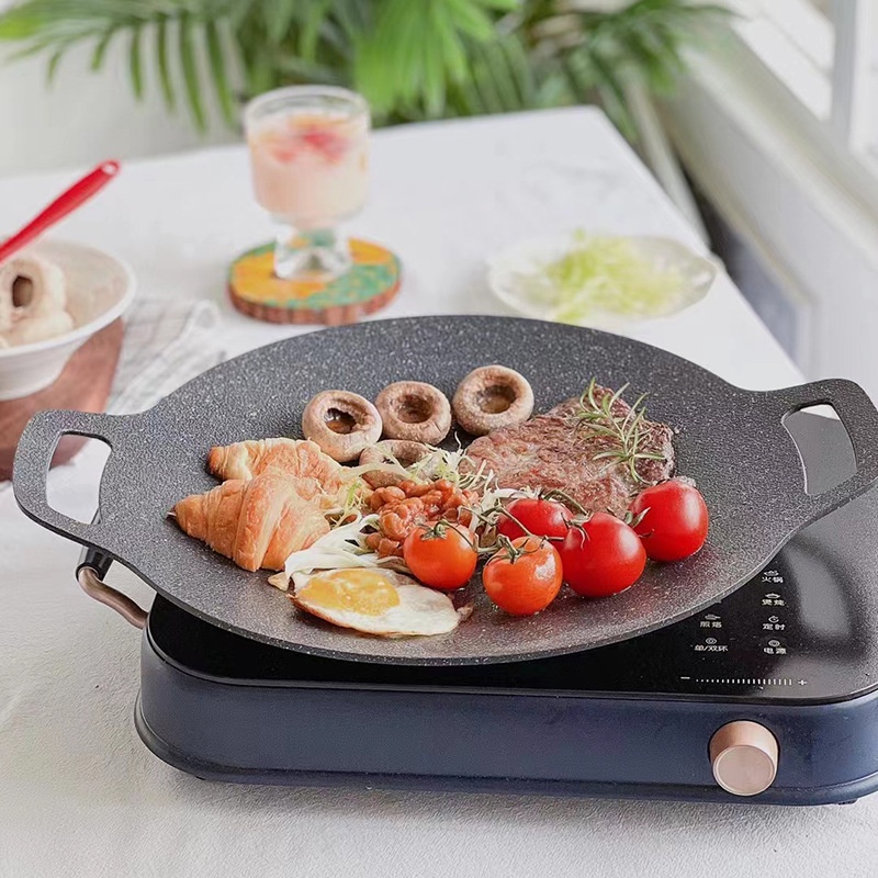 Chảo đá nướng không dầu Hàn Quốc size 34cm, chất liệu hợp kim nhôm phủ đá chống dính