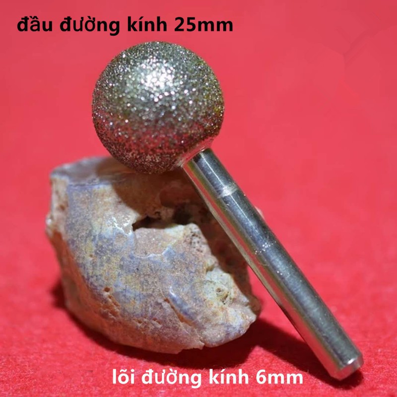 Mũi mài khắc đầu kim cương hình tròn 25mm- lõi 6mm