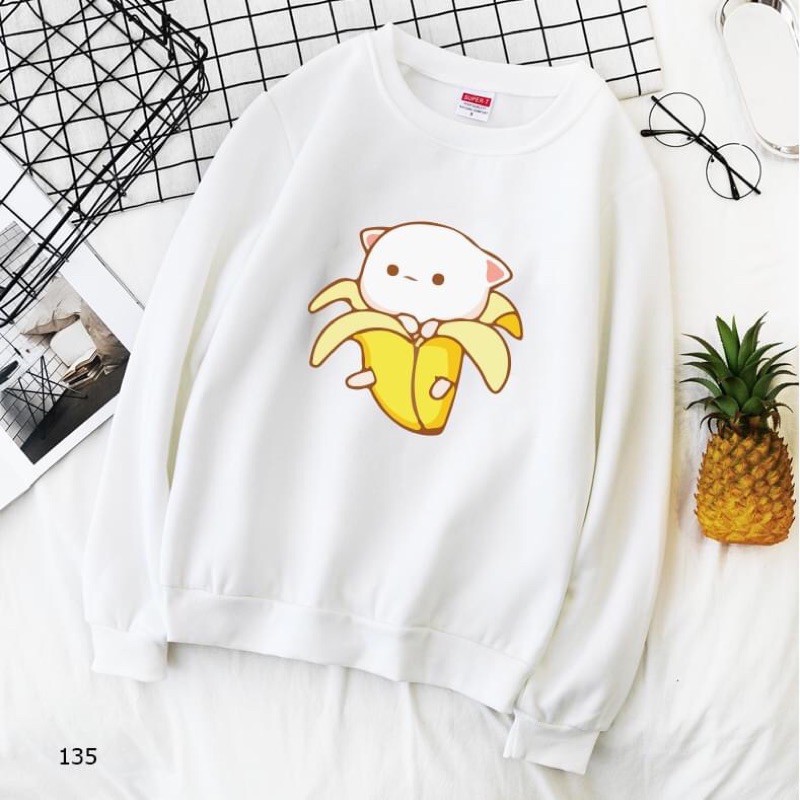 [Ảnh thật ] Áo SWEATER trắng tay dài k mũ hình quả chuối xinh