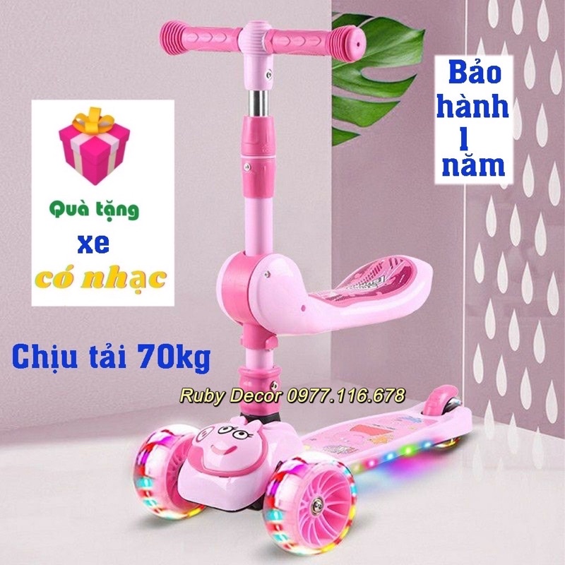 Xe Scooter, Chòi chân, Xe trượt cho bé bánh có đèn có nhạc 3 in 1 chịu lực 90KG