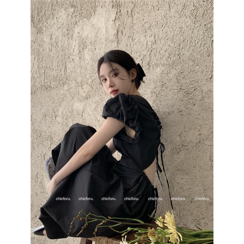 Đầm Chữ A Tay Phồng Cột Dây Eo Kiểu Pháp Thời Trang Mùa Hè Xinh Xắn Cho Nữ