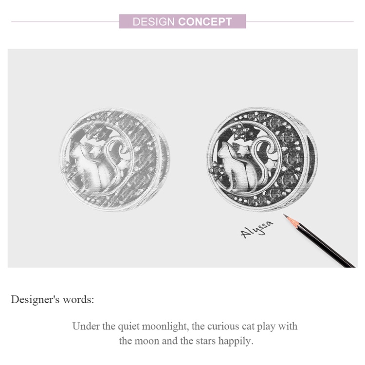 Mặt Trang Trí Bamoer Chất Liệu Bạc 925 Hình Mèo Độc Đáo Dùng Để Thiết Kế Đồ Trang Sức DIY