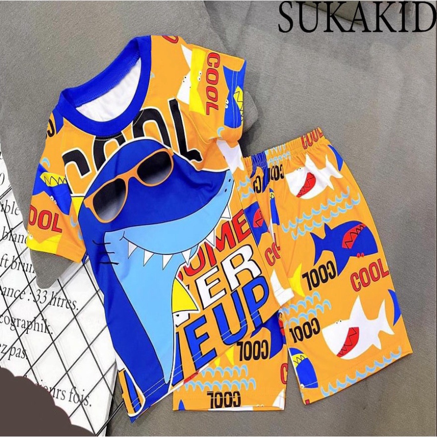 ( Chuyên sỉ lẻ Quần áo trẻ em ) Bộ đô bé trai in chuyển nhiệt 3D chất liệu thoáng mát co giãn 4 chiều hình khủng long xa