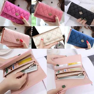 Bóp da PU dài nắp gập ba khúc phong cách thời trang nữ