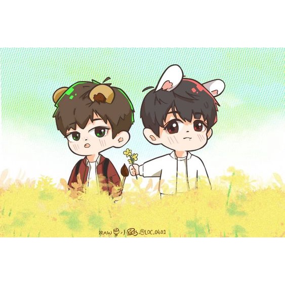 Combo bộ ảnh 6x9 fanart / chibi BJYX ở cánh đồng hoa cải vàng - Bác Quân Nhất Tiêu (Vương Nhất Bác - Tiêu Chiến)