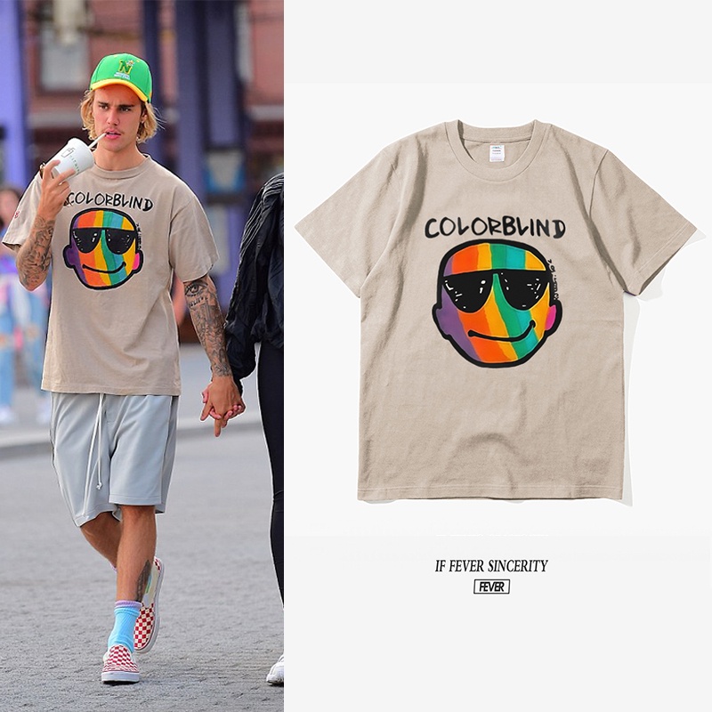 Áo Thun Tay Ngắn Dáng Rộng In Hình Justin Bieber