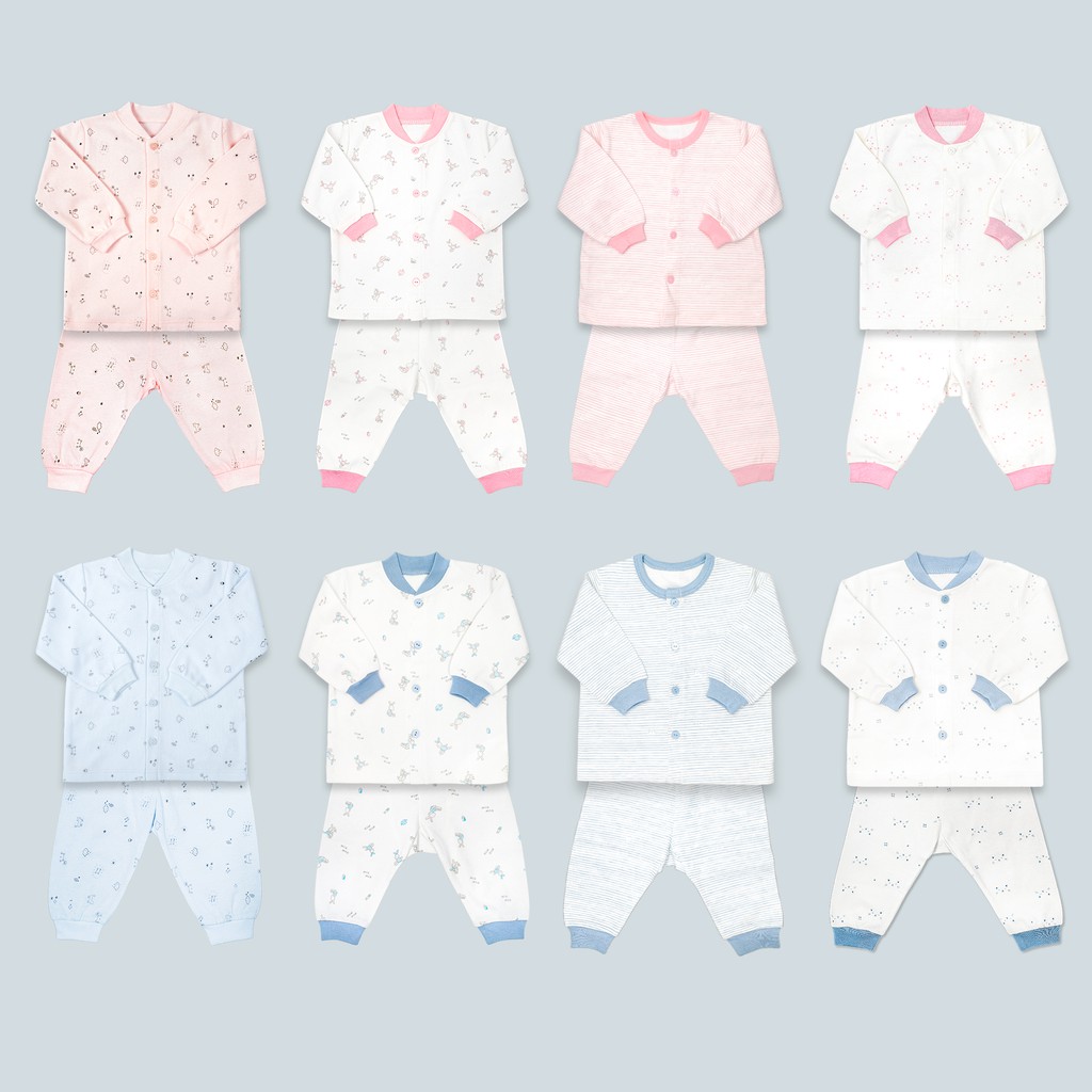 Bộ Sơ Sinh Dài Tay Cài Nút Giữa Dày MIOMIO Cho Bé Gái Bé Trai ( Từ 1 Tháng - 24 Tháng), Chất Liệu 100% Cotton Cao Cấp