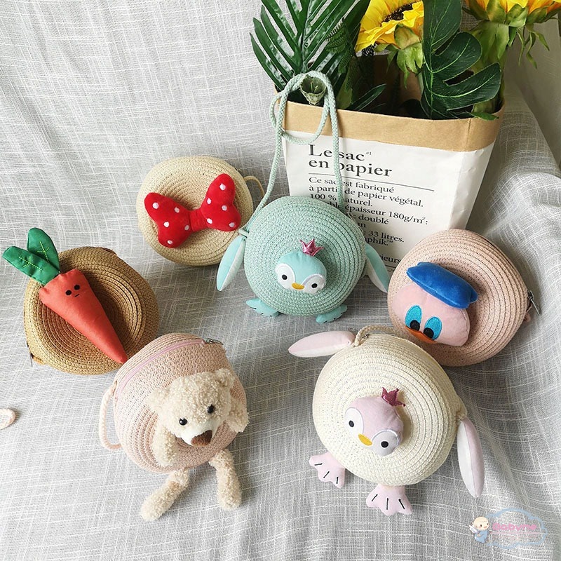 Túi Rơm Đeo Chéo Kiểu Dáng Hoạt Hình Xinh Xắn Dành Cho Bé Gái