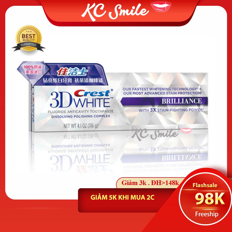 Kem đánh răng Crest 3D White Brilliance 116g Tmall bản Trung - Cho hơi thở thơm mát và trắng răng cấp tốc