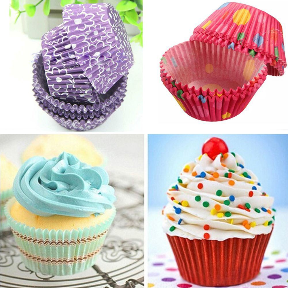 Set 100 Giấy Lót Làm Bánh Cupcake Nhiều Màu Sắc Chống Dầu Tiện Dụng