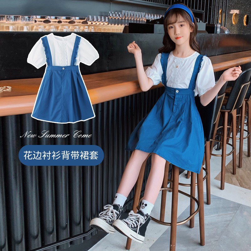 Set đầm bé gái lớn size đại  - kèm ảnh thật - màu xanh