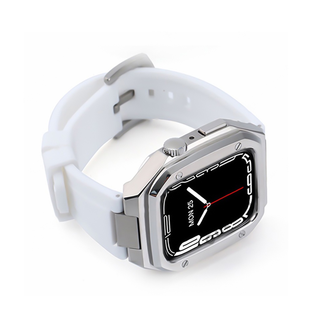 Set dây đeo silicon + vỏ bảo vệ inox Jansin thích hợp cho Apple Watch 8 7 6 se 5 4 45mm 44mm