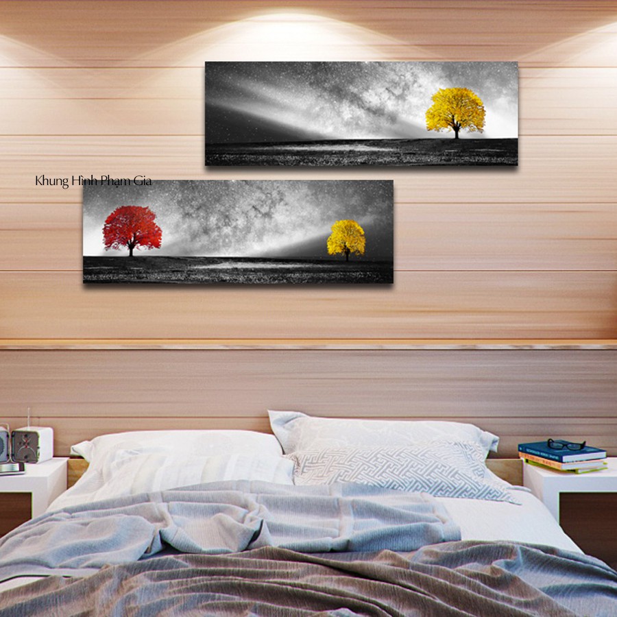 Bộ 2 tranh canvas khổ lớn 40x120cm trang trí phòng khách, phòng ngủ - Khung hình phạm gia PG89