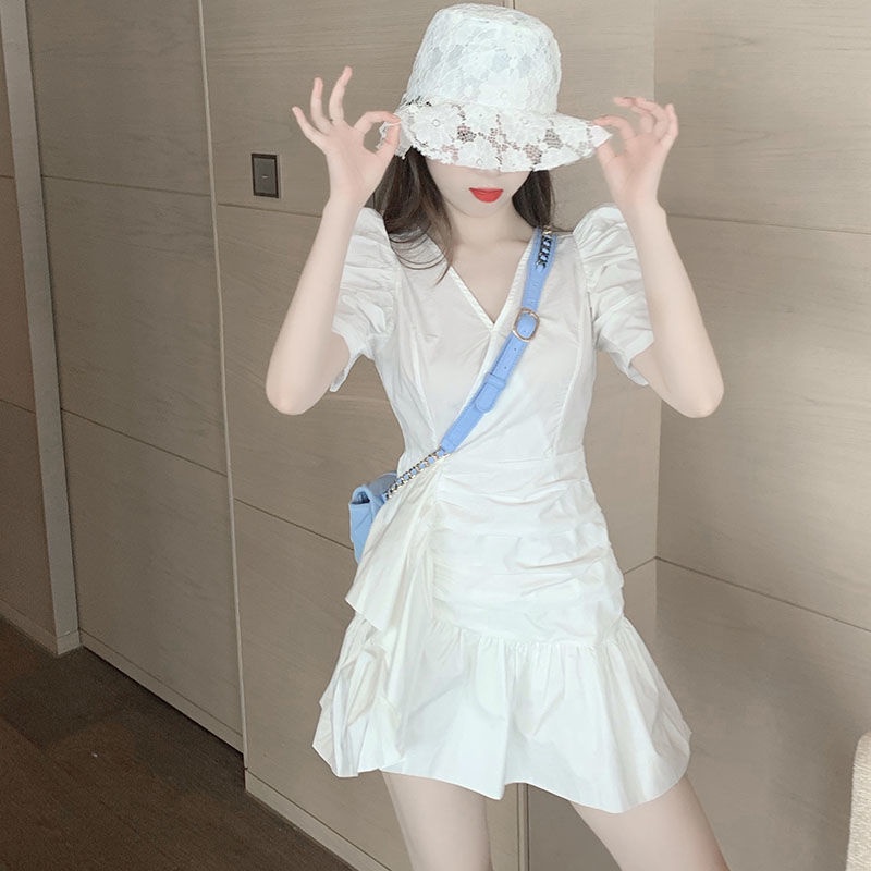 Đầm ôm dáng kiểu xếp ly viền bèo lá sen kiểu Pháp phong cách năm 2022 trẻ trung quyến rũ mới cho các cô gái trẻ