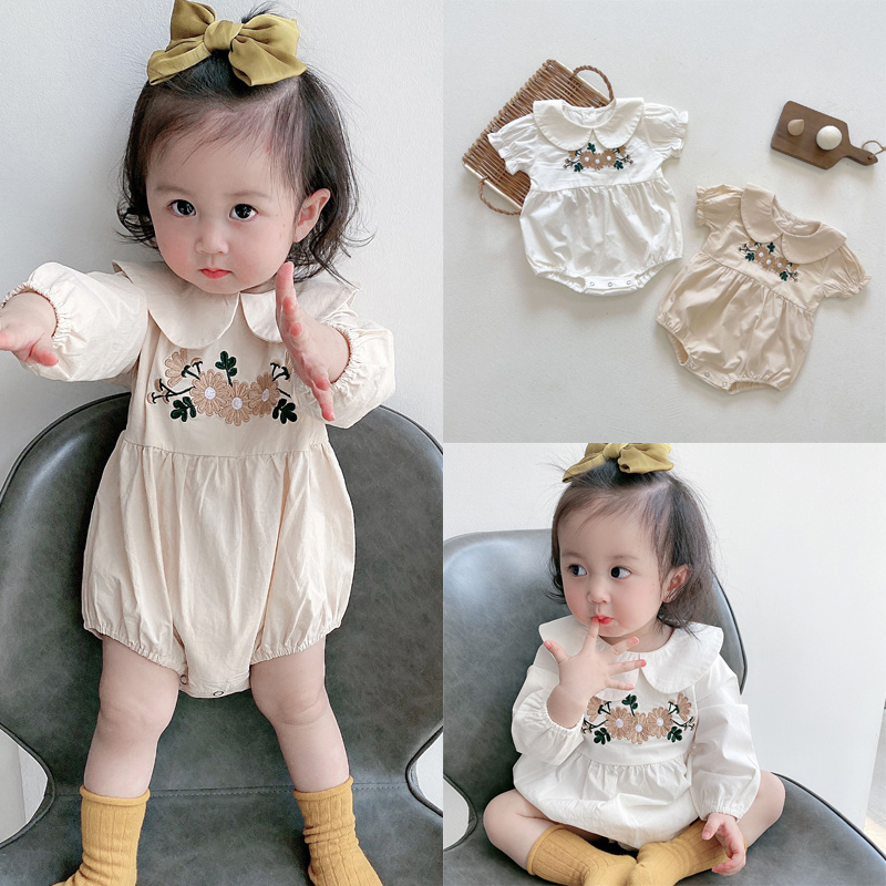 Áo liền quần tay ngắn họa tiết hoa thêu xinh xắn dành cho bé gái