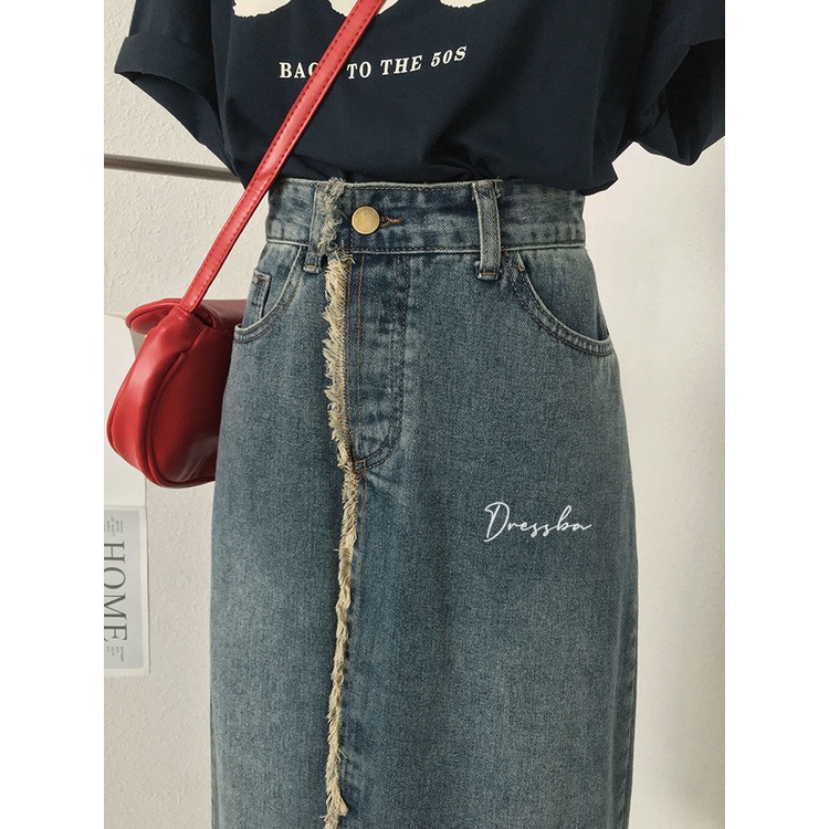 Chân váy jean Dáng Chữ A Lưng Cao Thiết Kế Đơn Giản Thời Trang Theo Phong Cách Hàn Quốc