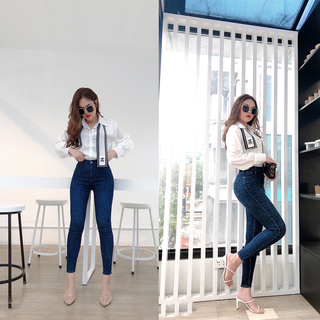 Quần bò nữ ôm cạp cao Araxie Quần Jean Skinny nữ Lưng Cao màu xanh co giãn tốt hack dáng M9451