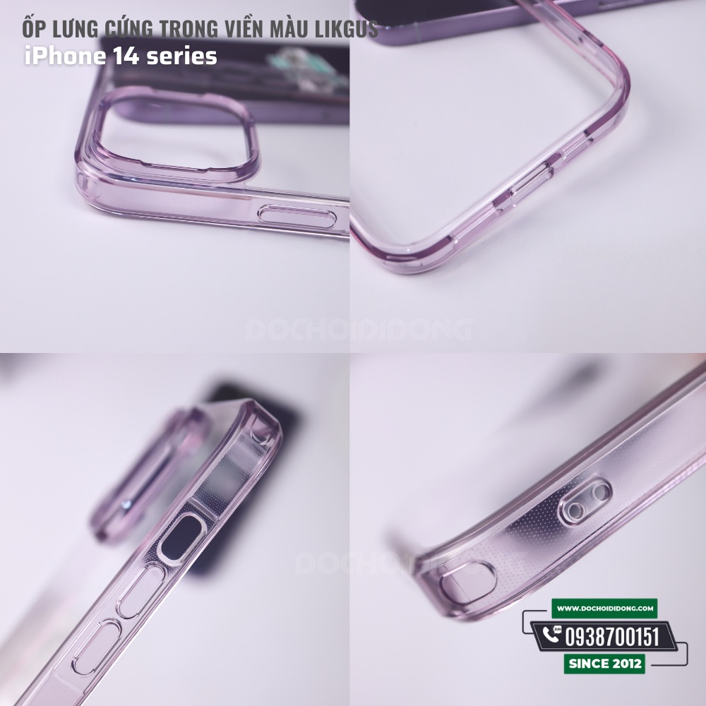 Ốp lưng cứng trong viền màu Likgus cho iPhone 14 - 14 Plus - 14 Pro - 14 Pro Max