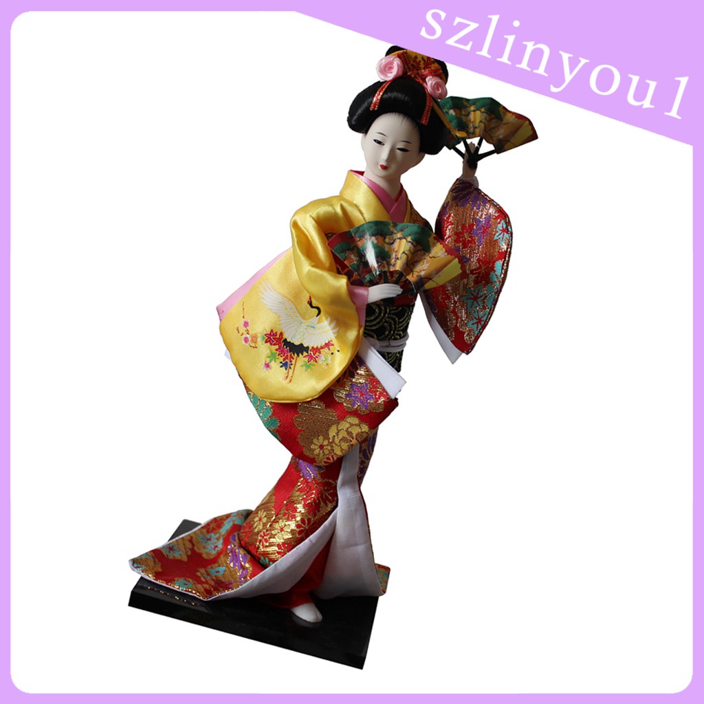 NEW Mô Hình Búp Bê Geisha Mặc Kimono Màu Vàng Cỡ 12inch