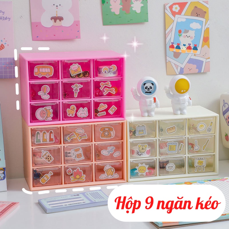 Hộp Nhựa Đa Năng 9 Ô Ngăn Kéo Chống Bụi Trang Trí Bàn Học Ins Giasico