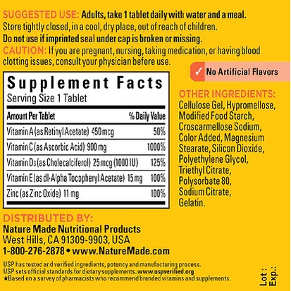Viên uống bổ sung Nature Made Super C with Vitamin D3 & Zinc Tablets