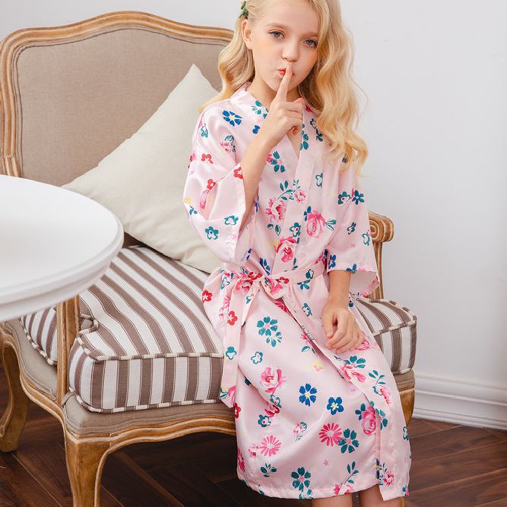 Áo Choàng Tắm Kimono Bằng Lụa Mềm Dành Cho Bé Gái 2-14 Tuổi