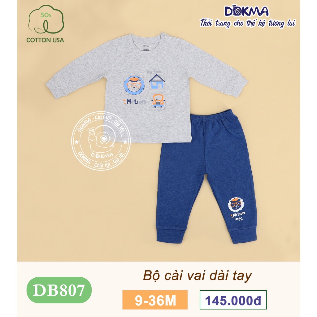 [FREESHIP] Bộ bé trai dài tay 9-36 tháng tuổi cotton cài vai in hoạt hình động vật ngộ nghĩnh hãng Dokma DB807- Voikids