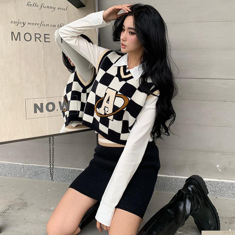 Áo len nữ không tay cổ chữ V thời trang Hàn Quốc