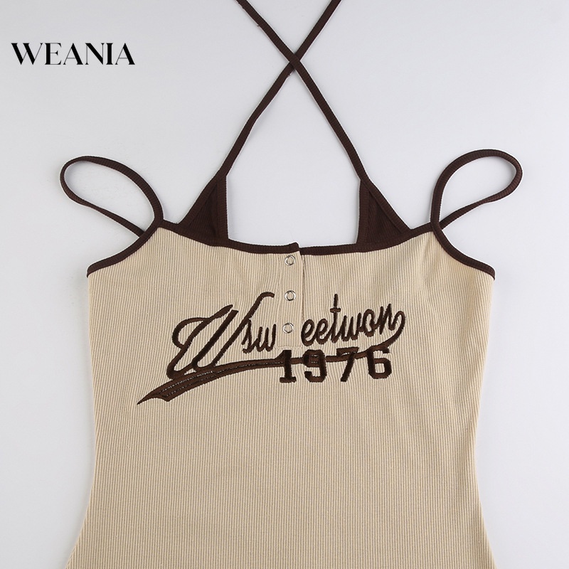 Đầm Hai Dây Hở Lưng In Chữ Phong Cách Hàn Quốc