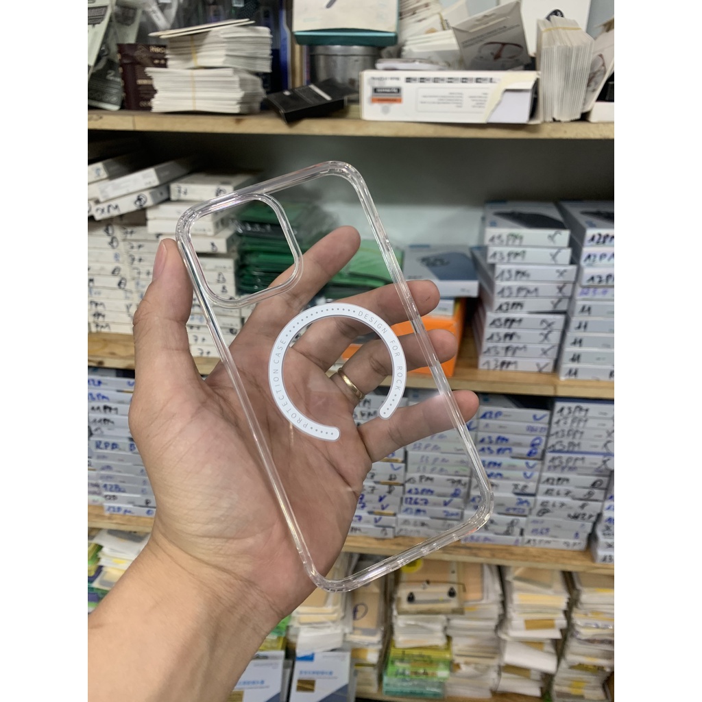 Ốp Lưng hỗ trợ sạc không dây  ROCK cho iPhone 12/12pro/13/13pro/13prm/12prm  Lưng PC Cứng Trong Suốt Chống Trầy, Chống Ố