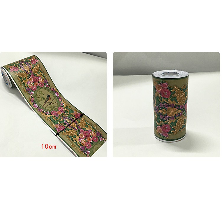 Cuộn 10m len dán viền tường keo sẵn hoa đỏ keo sẵn (cao 10cm)