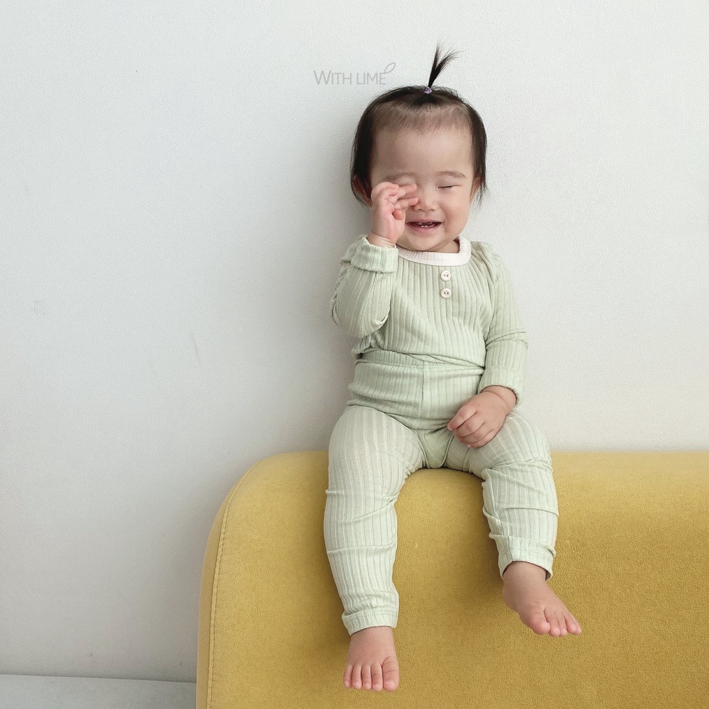 Lime&Blue bộ đồ Au Gân khuy cho bé gái , bé trai Hàn Quốc