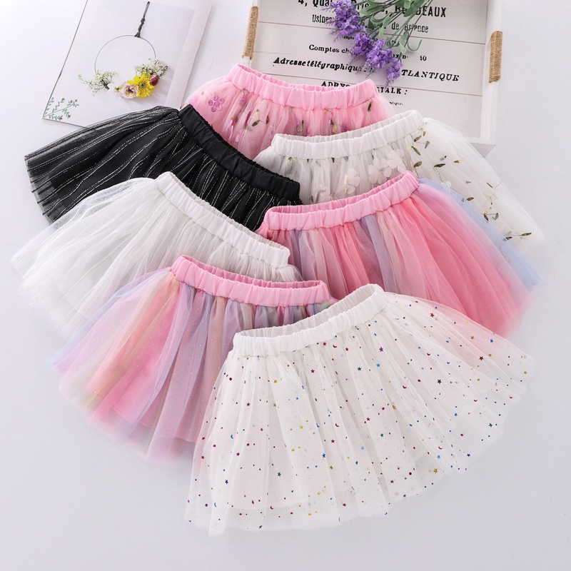 Chân Váy Xoè Tutu Phối Lưới Hoạ Tiết Hoa Nữ Tính Cho Bé